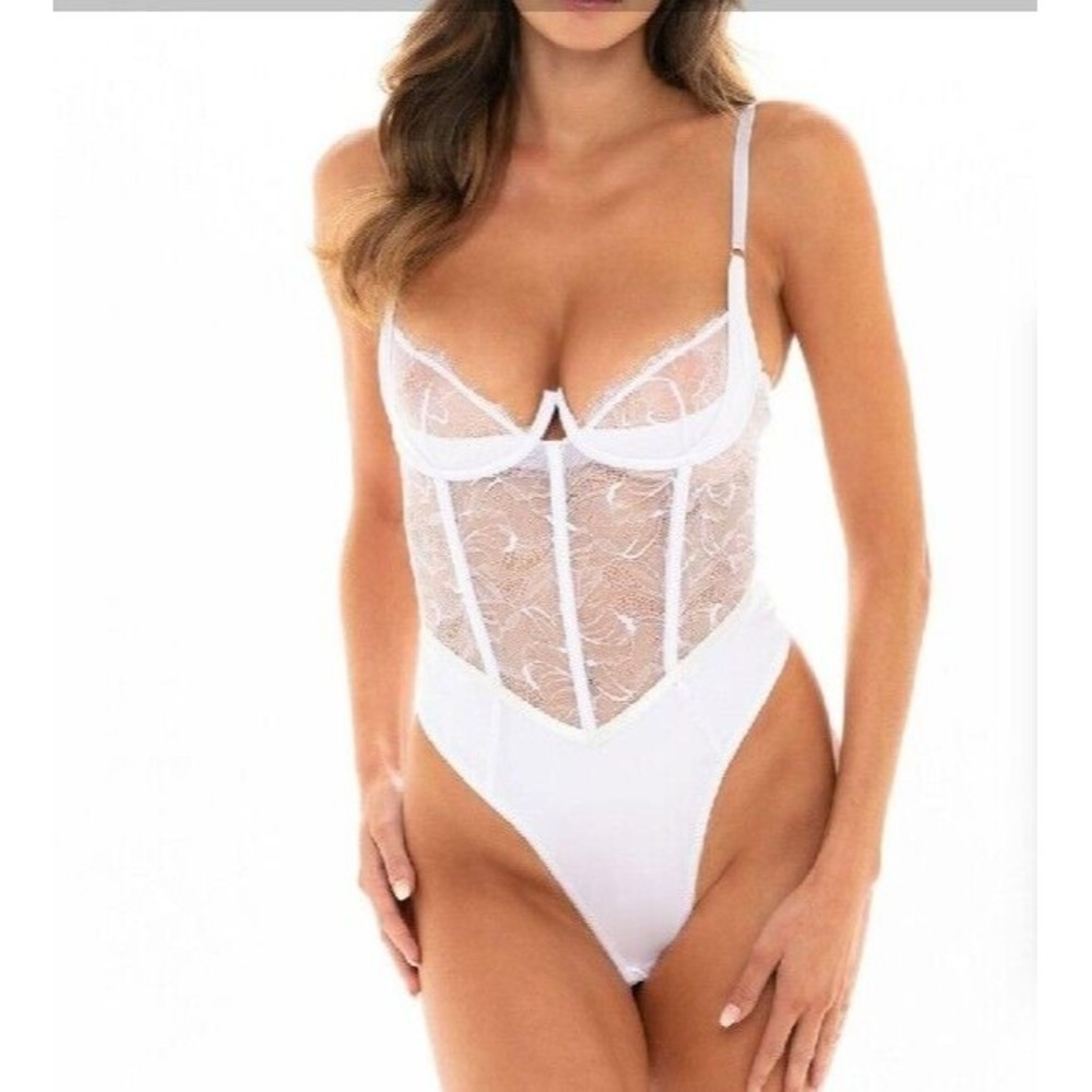NWT Oh La La Cheri Carmella Lace Underwire Teddy White Size S Corset Bodysuit